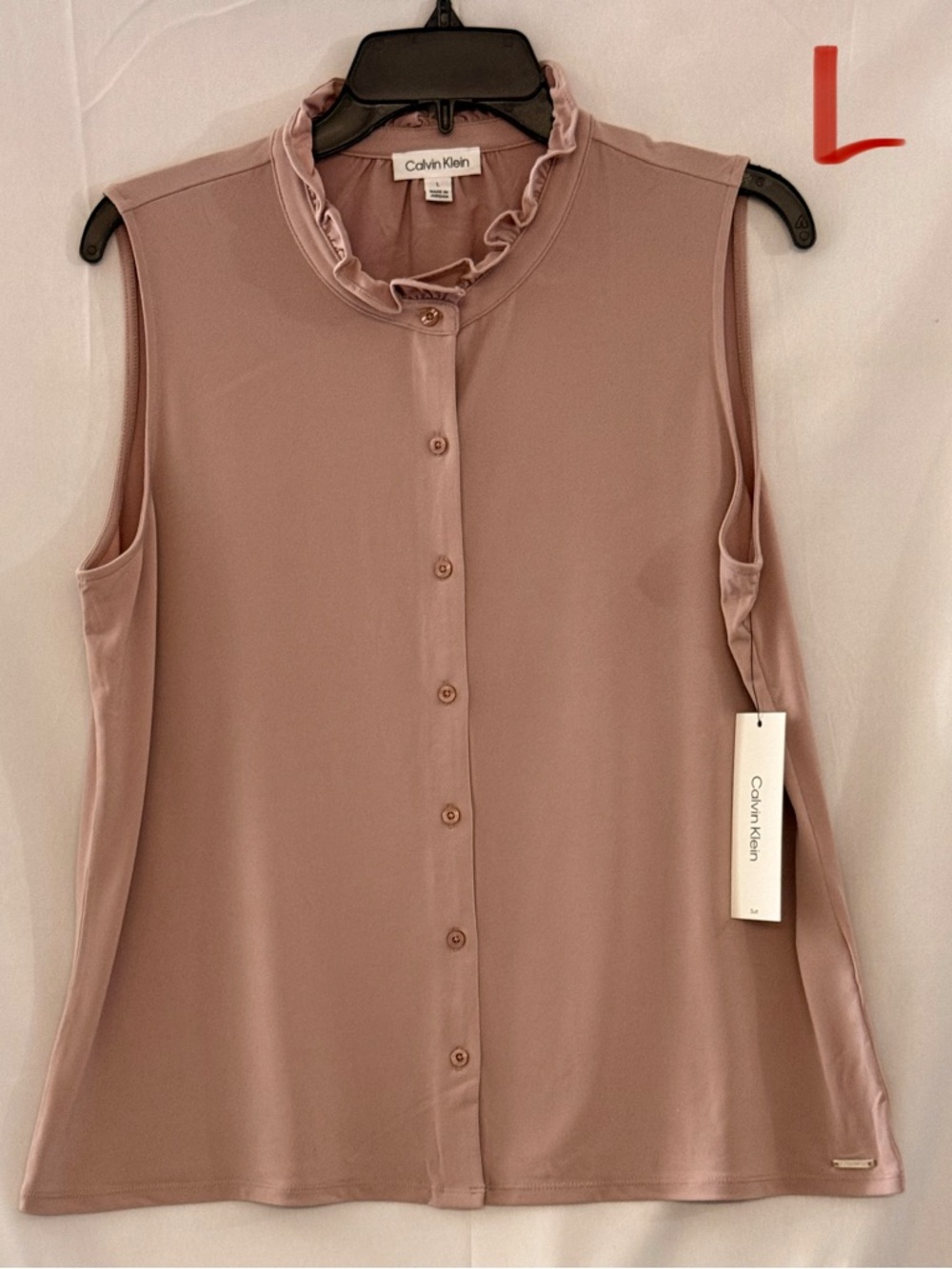 Calvin Klein Dusty Mauve Ruffle-Neck Button-Front Camisole